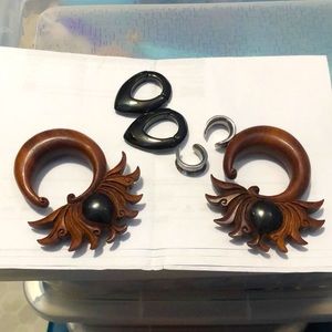set of 3 pair earrings for gauges or stretched ears